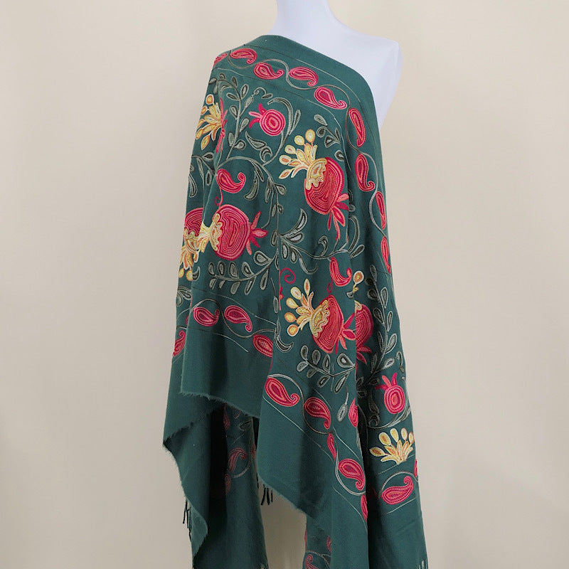 Gourd Pomegranate Blossom Embroidery Scarf, Cashmere Shawl