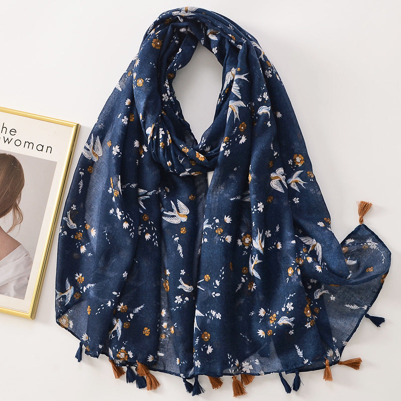 Tassel Decorative Shawl, Cotton And Linen Feel Scarf