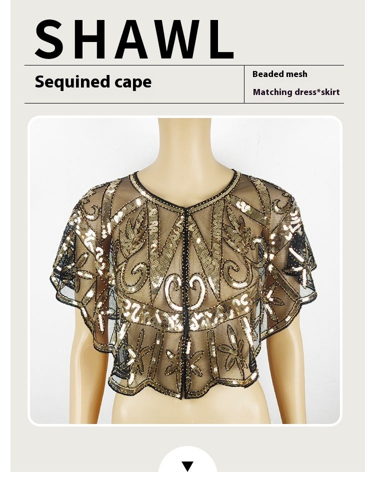 Mesh Beads Sequined Shawl Cape Coat For Women