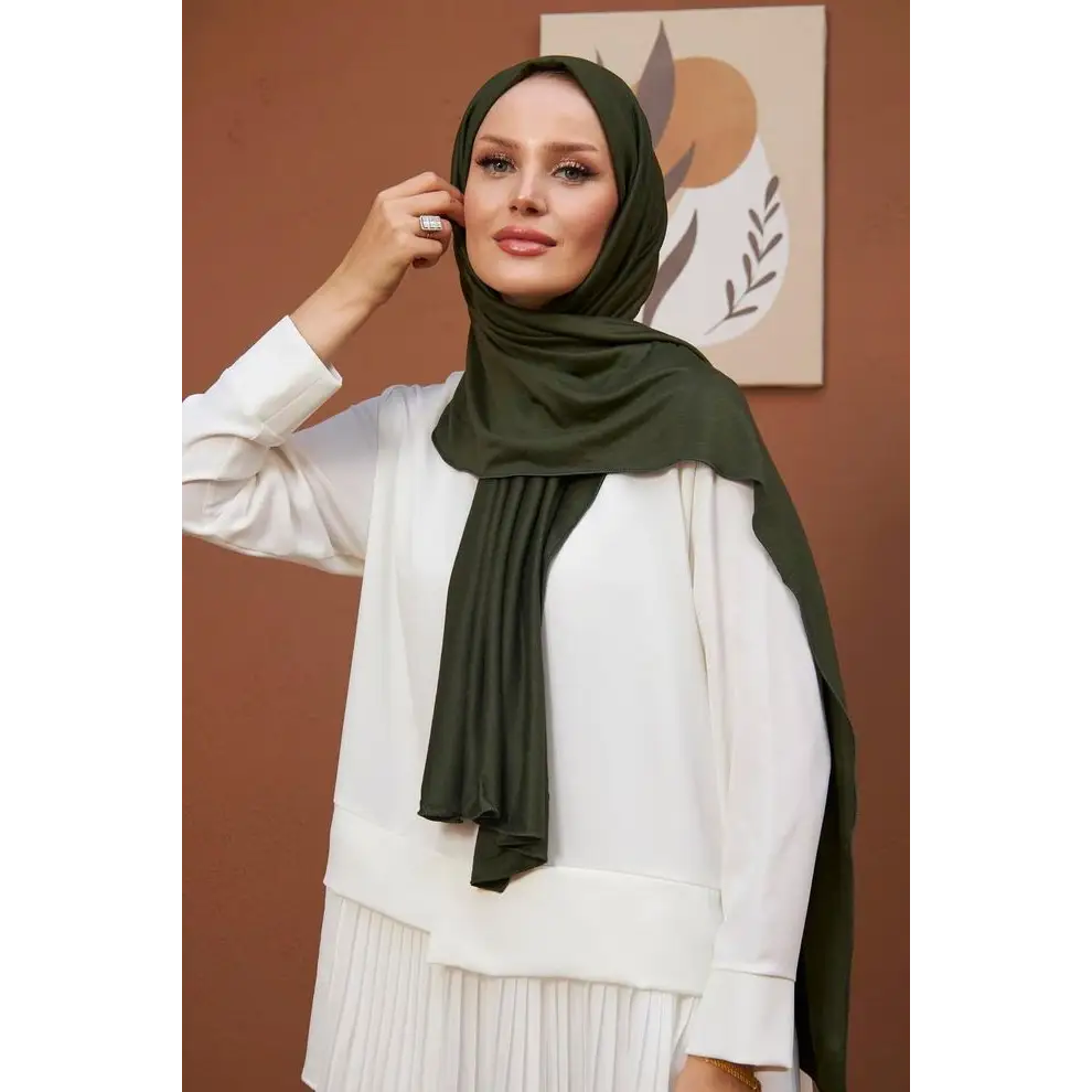 Combed Cotton Shawl-Khaki - Hijab