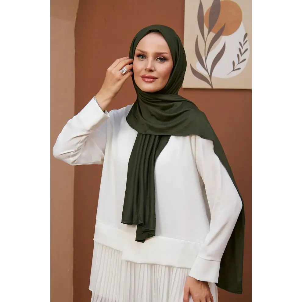 Combed Cotton Shawl-Khaki - Hijab