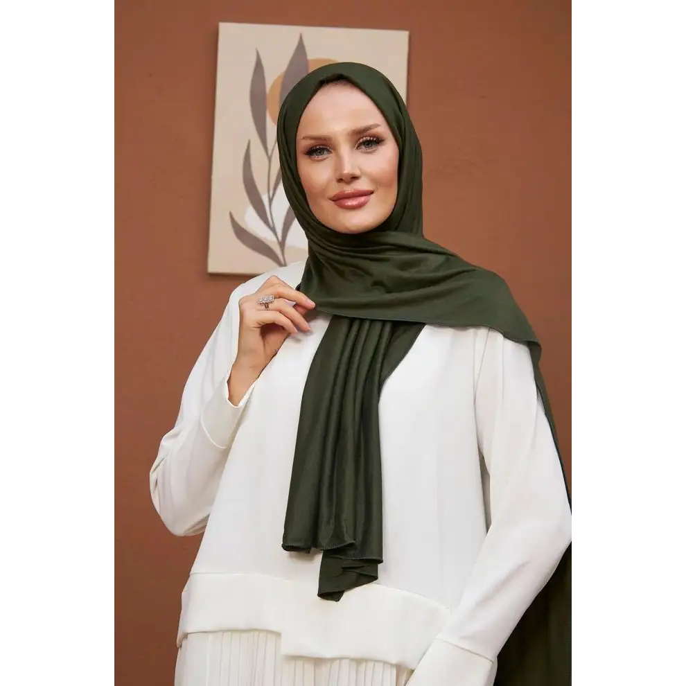 Combed Cotton Shawl-Khaki - Hijab