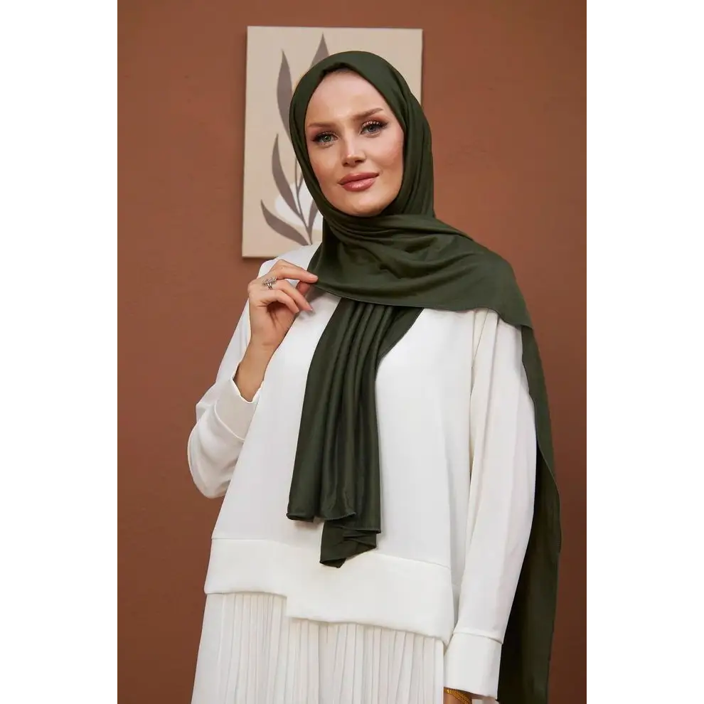 Combed Cotton Shawl-Khaki - Hijab