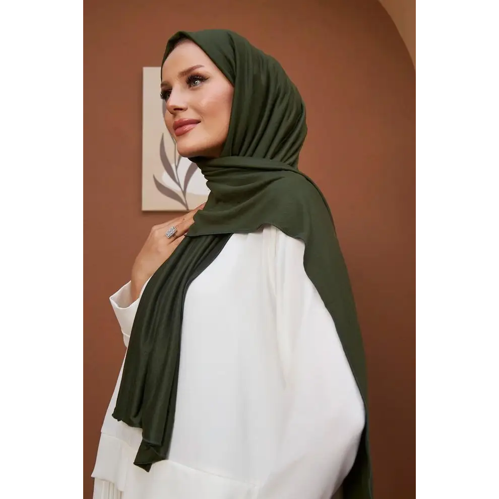 Combed Cotton Shawl-Khaki - Hijab
