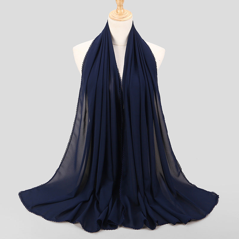 Women's Monochrome Lace Panel Pearl Chiffon Scarf