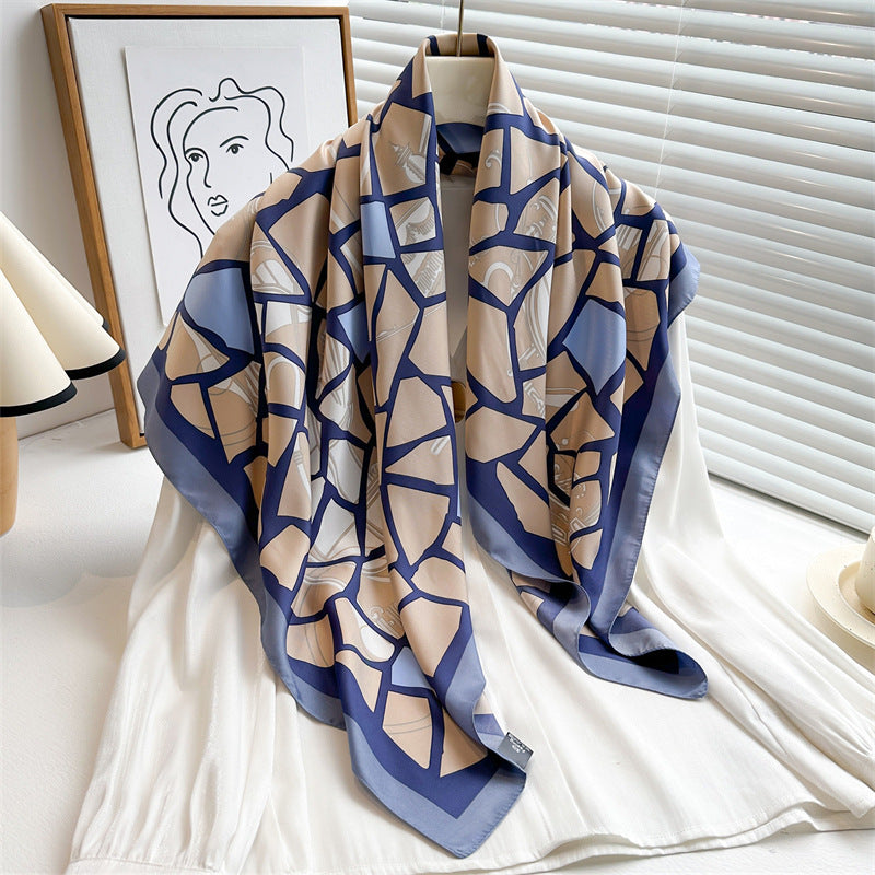 Women's Luxury Twill Silk Scarf, Printed 90/90cm Square Scarf
