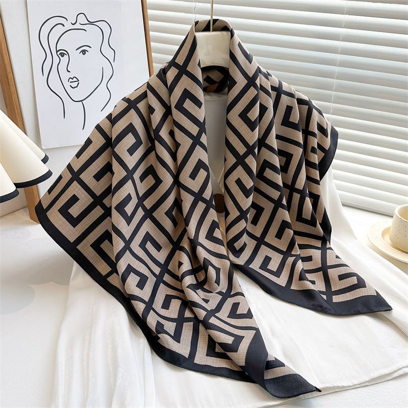 Women's Luxury Twill Silk Scarf, Printed 90/90cm Square Scarf