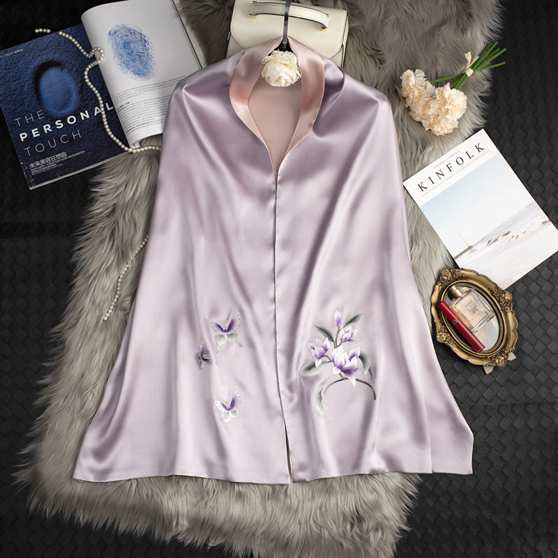 Embroidered Silk Scarf - Long Cheongsam Shawl with Traditional Embroidery