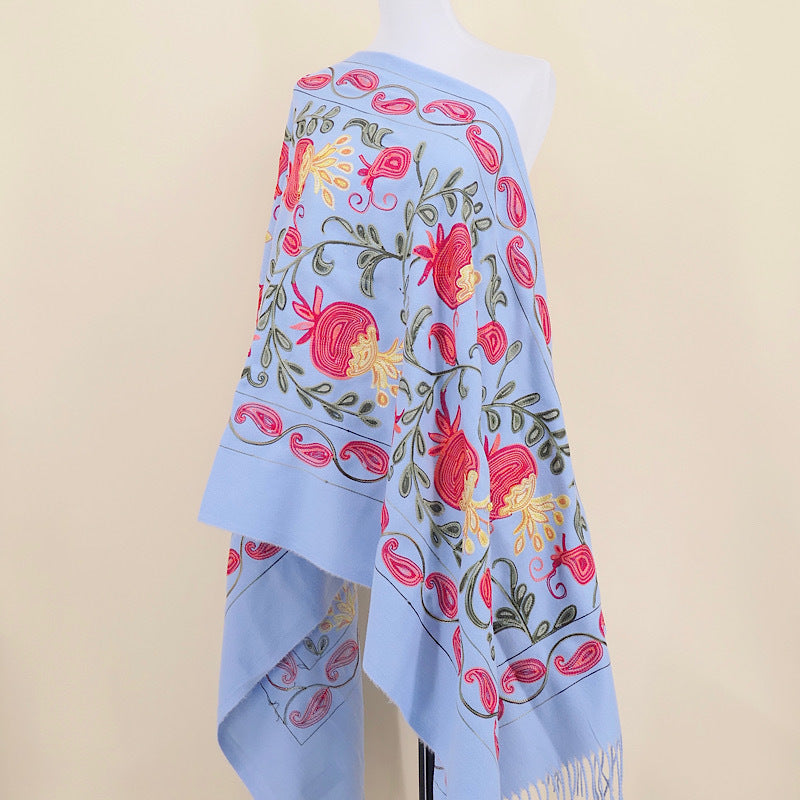 Gourd Pomegranate Blossom Embroidery Scarf, Cashmere Shawl