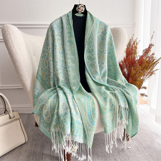 Vintage Cashew Jacquard Faux Cashmere Shawl Scarf For Women