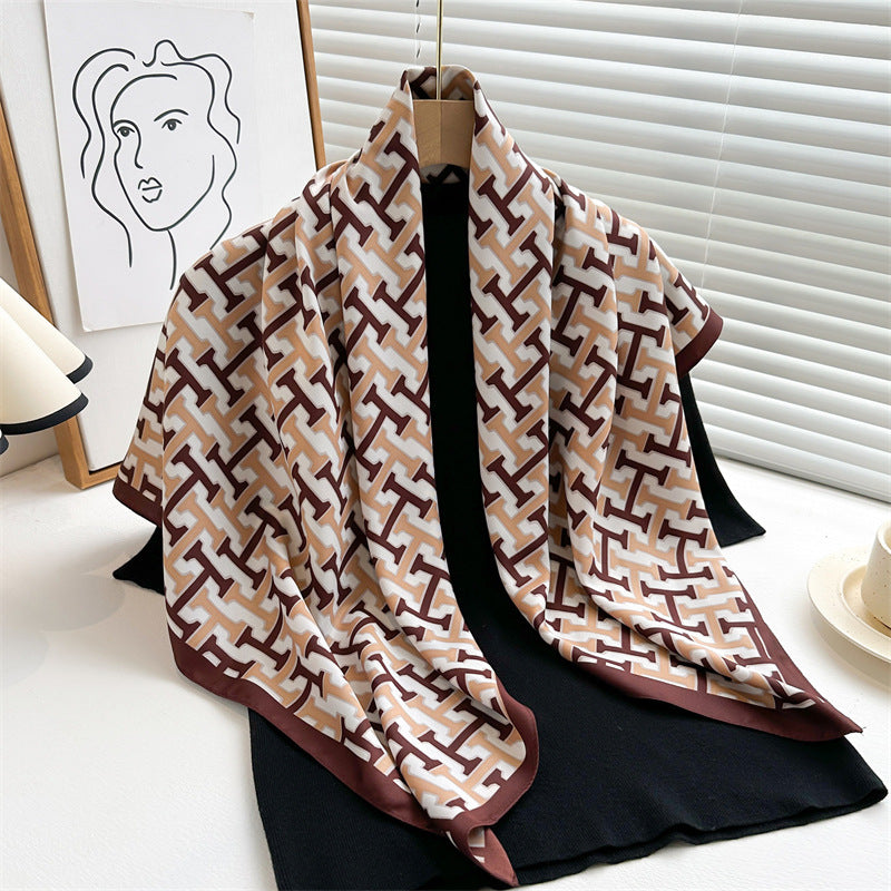 Women's Luxury Twill Silk Scarf, Printed 90/90cm Square Scarf