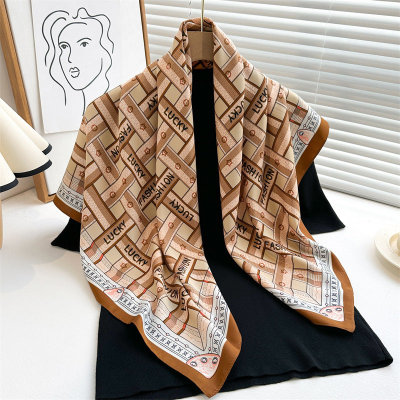 Women's Luxury Twill Silk Scarf, Printed 90/90cm Square Scarf