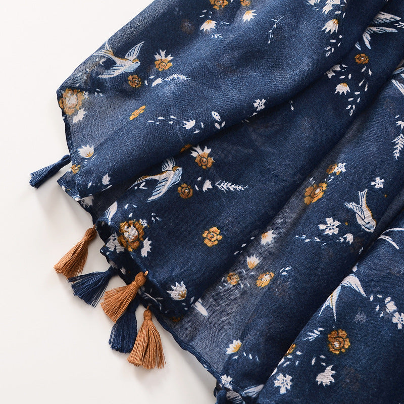 Tassel Decorative Shawl, Cotton And Linen Feel Scarf