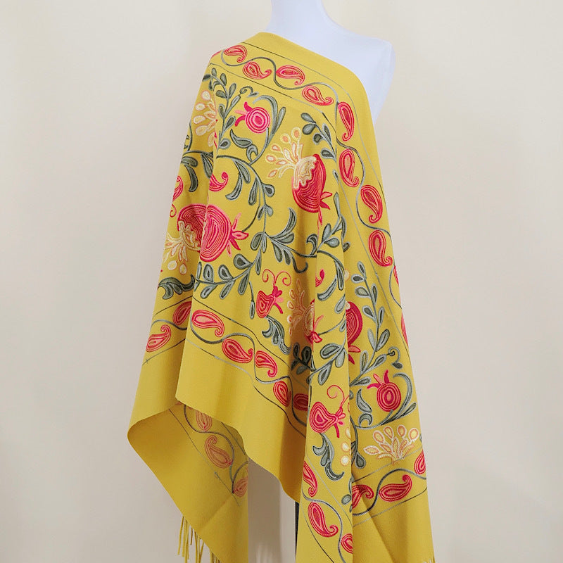 Gourd Pomegranate Blossom Embroidery Scarf, Cashmere Shawl