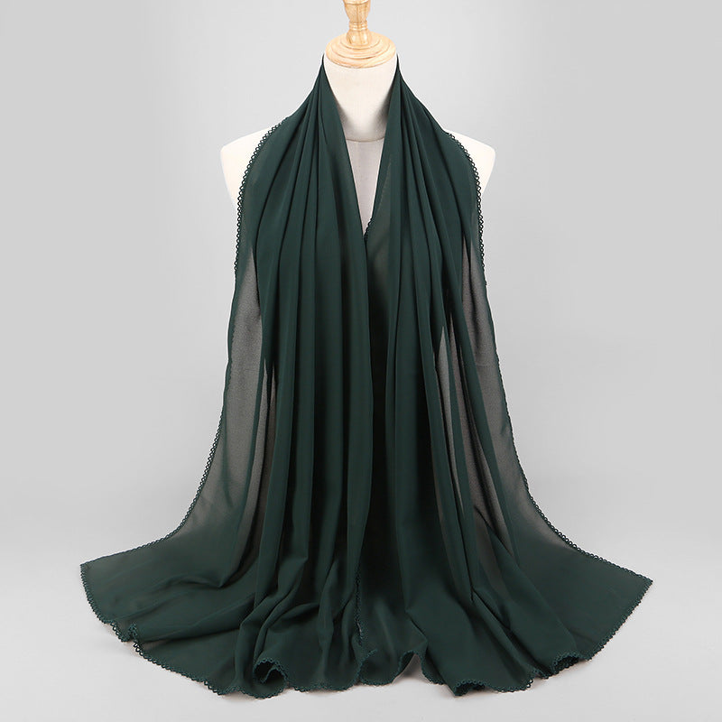 Women's Monochrome Lace Panel Pearl Chiffon Scarf