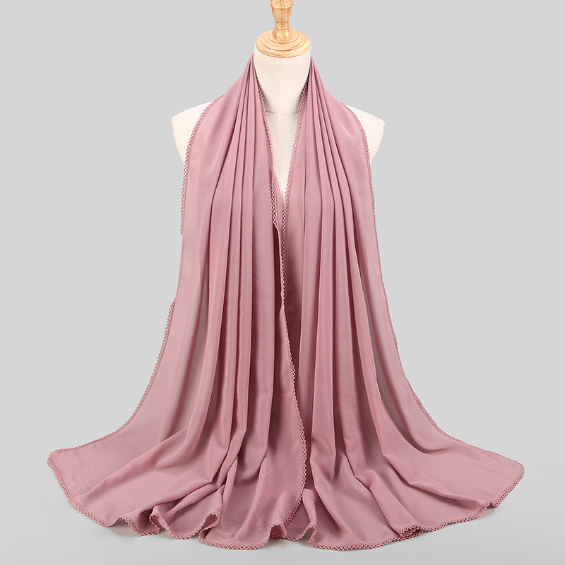 Women's Monochrome Lace Panel Pearl Chiffon Scarf