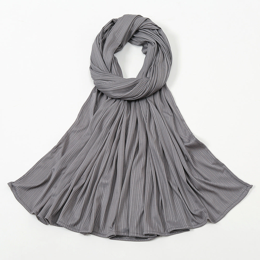 Women's Knitted Thread Cotton Shawl, Striped Solid Colour Scarf