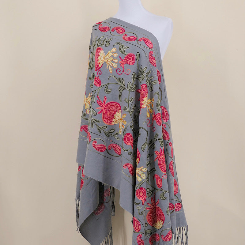 Gourd Pomegranate Blossom Embroidery Scarf, Cashmere Shawl