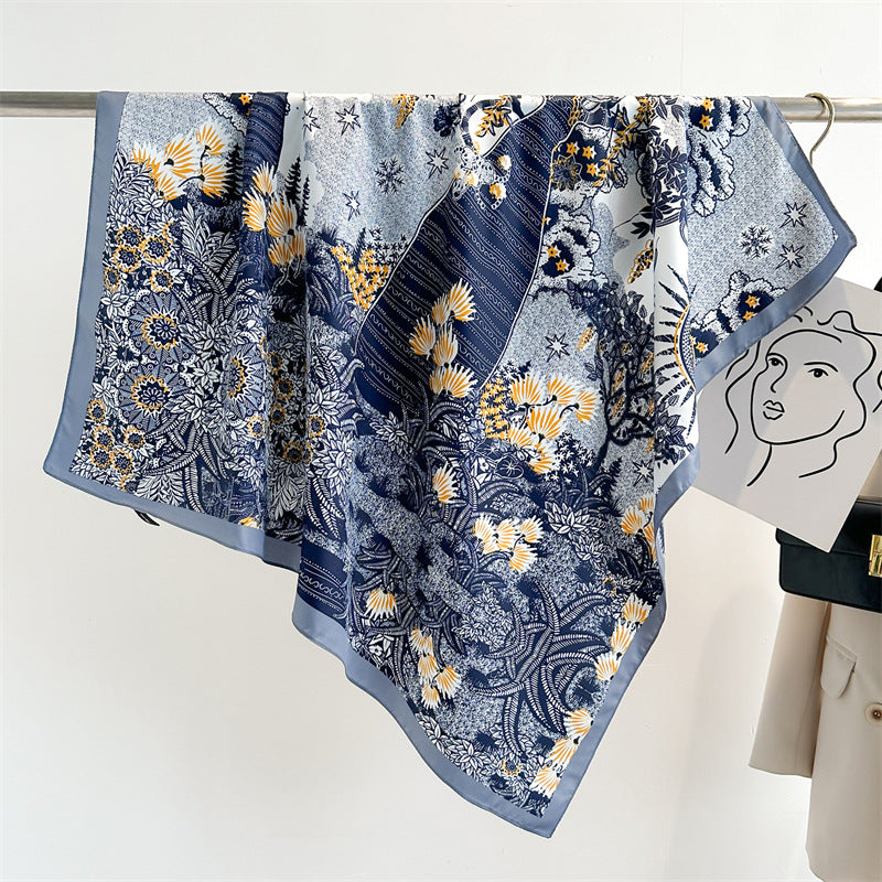 Women's Luxury Twill Silk Scarf, Printed 90/90cm Square Scarf