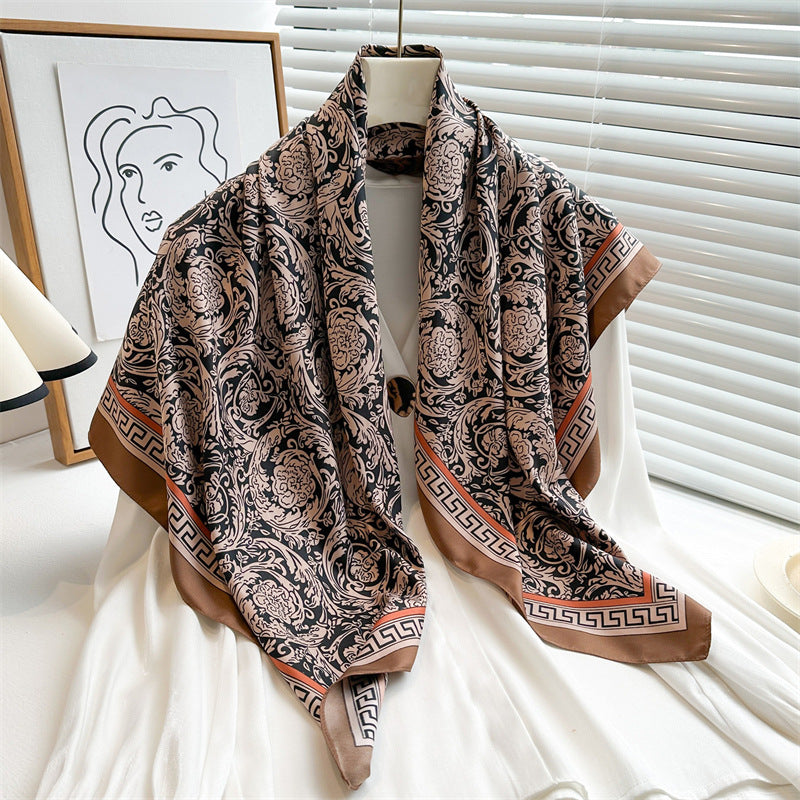 Women's Luxury Twill Silk Scarf, Printed 90/90cm Square Scarf