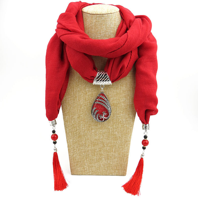 Ethnic Style Peacock Pendant Gem Tassel Scarf, Women's Scarf