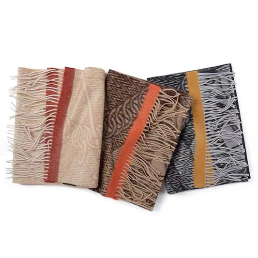 Vintage Jacquard Cashmere Tassel Scarf