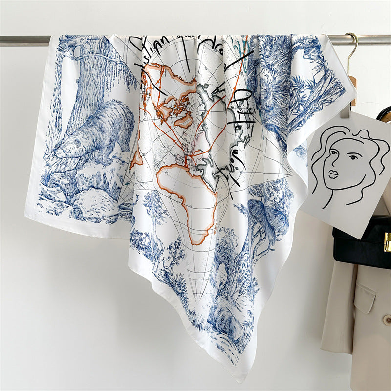 Women's Luxury Twill Silk Scarf, Printed 90/90cm Square Scarf