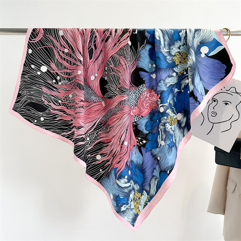 Women's Luxury Twill Silk Scarf, Printed 90/90cm Square Scarf