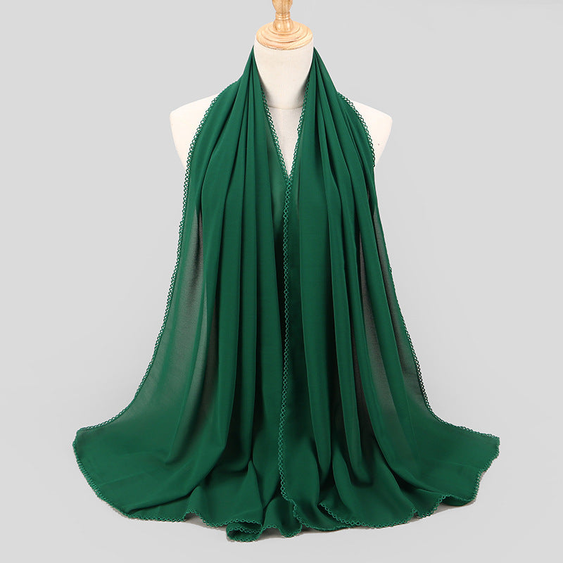 Women's Monochrome Lace Panel Pearl Chiffon Scarf