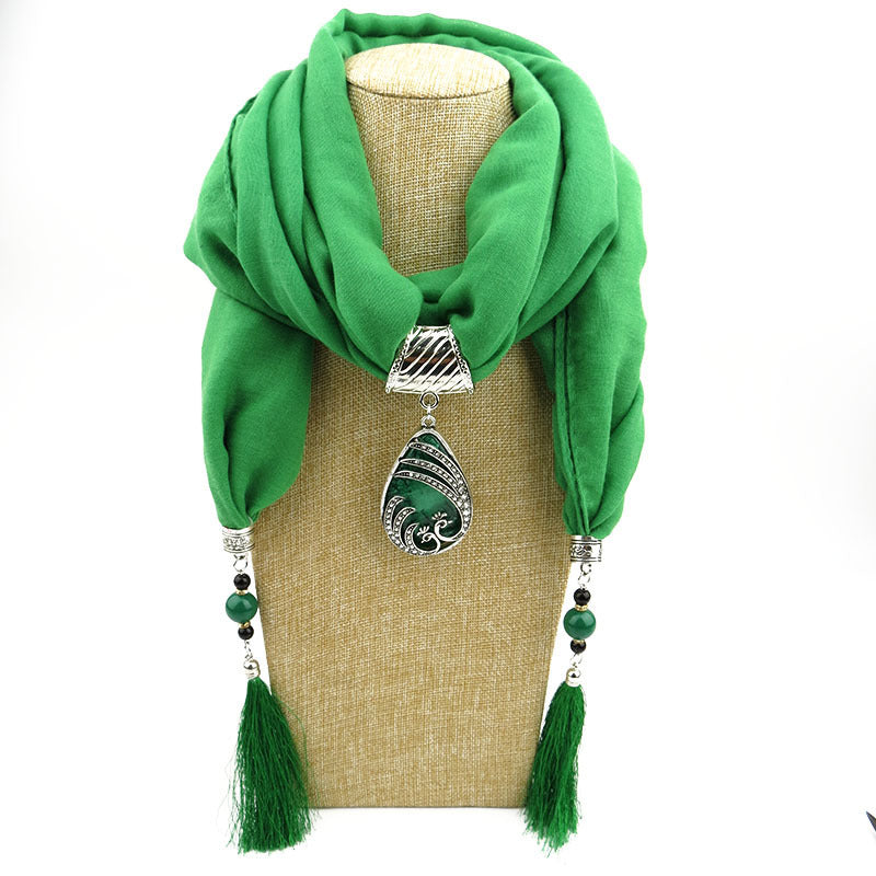 Ethnic Style Peacock Pendant Gem Tassel Scarf, Women's Scarf