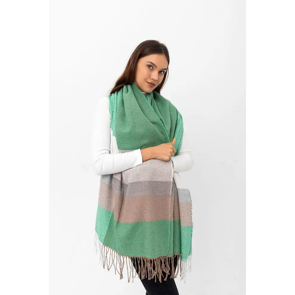 Herringbone Patterned Thick Shawl-Green - Shawl