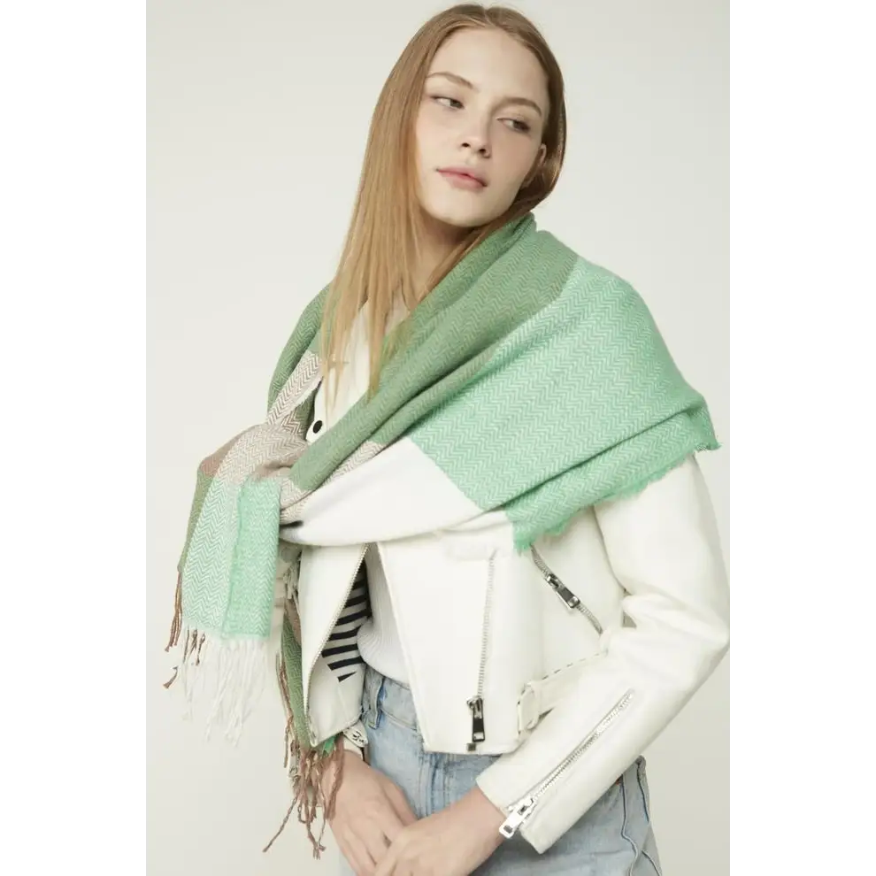 Herringbone Patterned Thick Shawl-Green