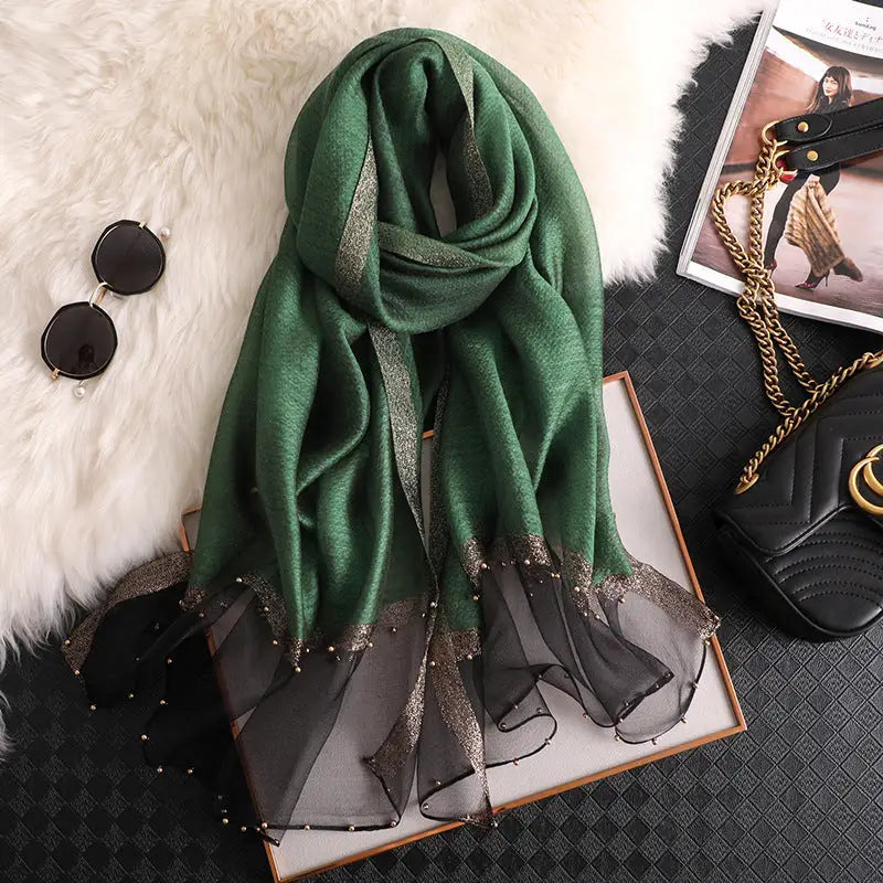 Long Silk Scarf Women’s Thin Scarf All-matching Luxury Shawl - Green / 65x185 - Silk Scarf