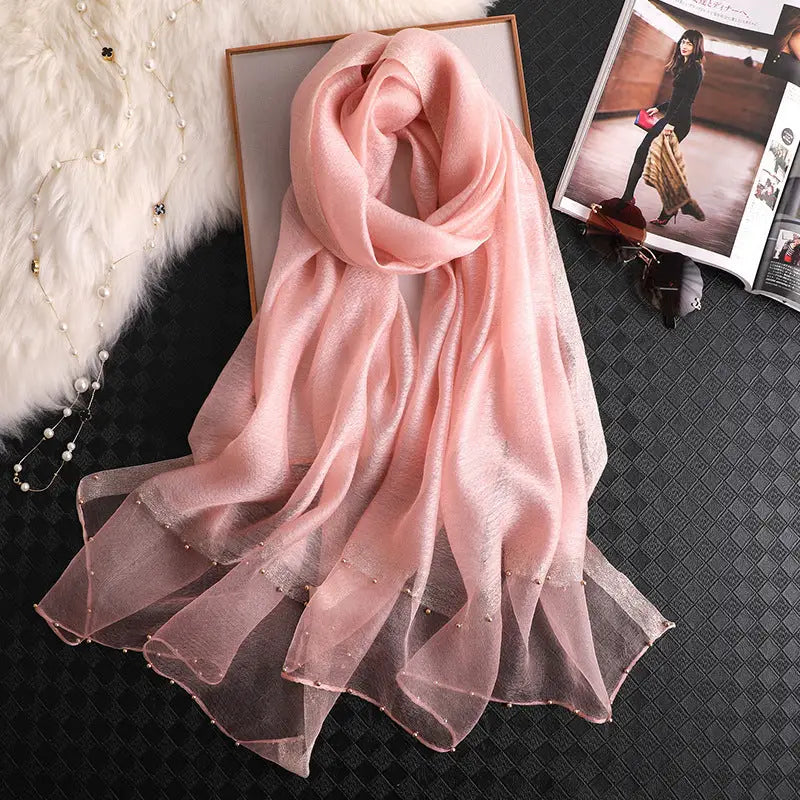 Long Silk Scarf Women’s Thin Scarf All-matching Luxury Shawl - Light pink / 65x185 - Silk Scarf