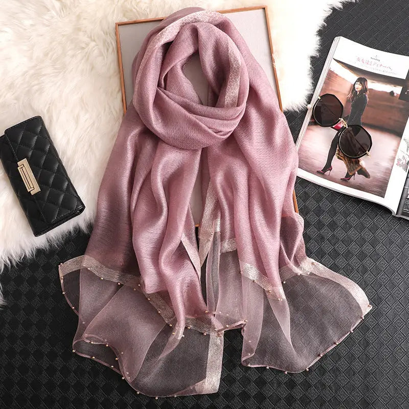 Long Silk Scarf Women’s Thin Scarf All-matching Luxury Shawl - Purple / 65x185 - Silk Scarf