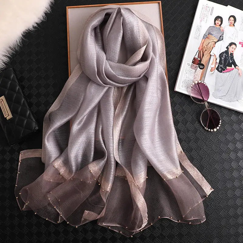 Long Silk Scarf Women’s Thin Scarf All-matching Luxury Shawl - Silver / 65x185 - Silk Scarf