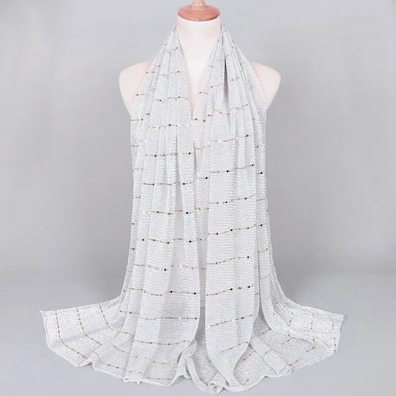 New Women’s Lamp Wick Silk Sequined Scarf - 7 Light Gray / 180x65cm
