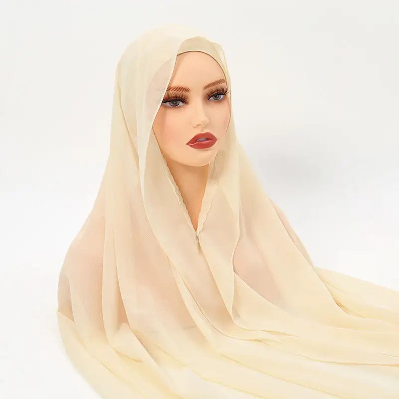 Pinless Magnetic Buckle Chiffon Hijab Instant Hijab - Beige / 175CM - Adjustable Ankara Headband