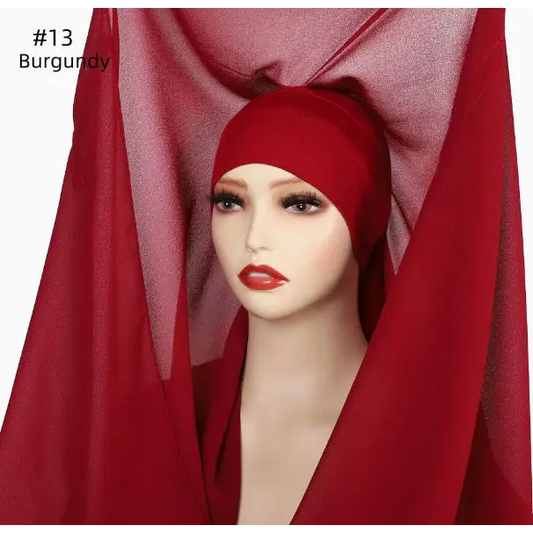 Pinless Magnetic Buckle Chiffon Hijab Instant Hijab - Color 10 / 175CM - Adjustable Ankara Headband