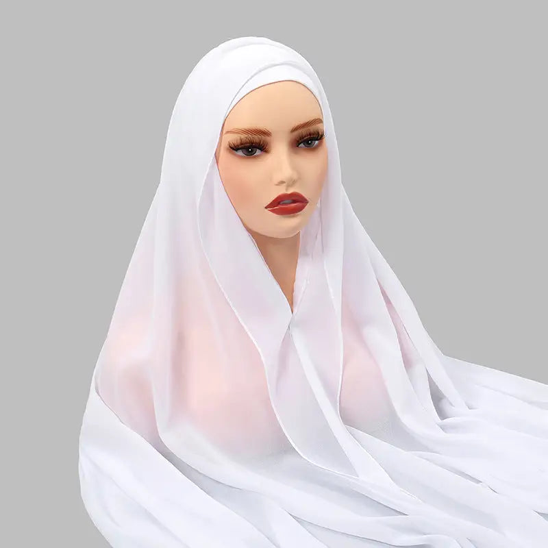 Pinless Magnetic Buckle Chiffon Hijab Instant Hijab - White / 175CM - Adjustable Ankara Headband