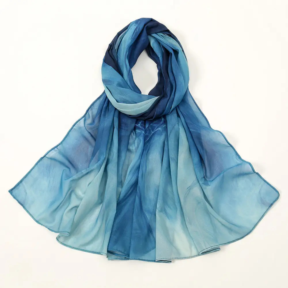 Premium Watercolour Print Sun Protection Scarf - Blue / 180x70cm - Long hijab