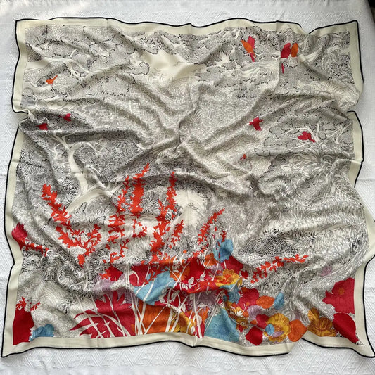 Return To Nature Duplex Printing Silk Wool Scarf - Return To Nature / 130X130cm