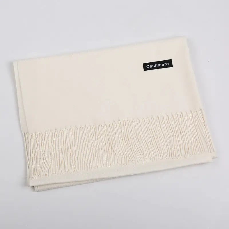 Solid Colour Artificial Cashmere Scarf Women’s Tasseled Shawl - 10 Milky White / 68x200cm - Cashmere Tassel