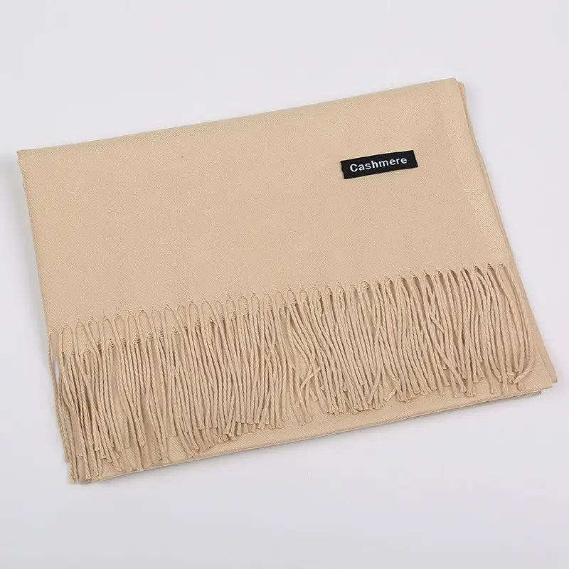 Solid Colour Artificial Cashmere Scarf Women’s Tasseled Shawl - 11 Khaki / 68x200cm - Cashmere Tassel Double-sided Scarf