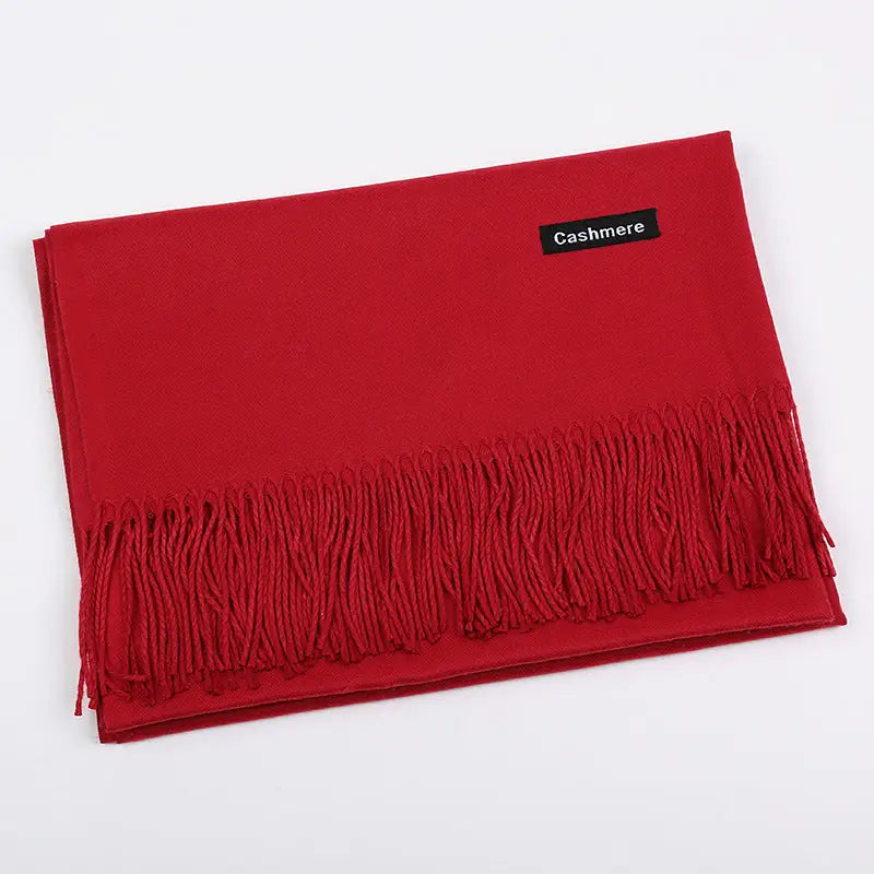 Solid Colour Artificial Cashmere Scarf Women’s Tasseled Shawl - 12 Purplish Red / 68x200cm - Cashmere Tassel