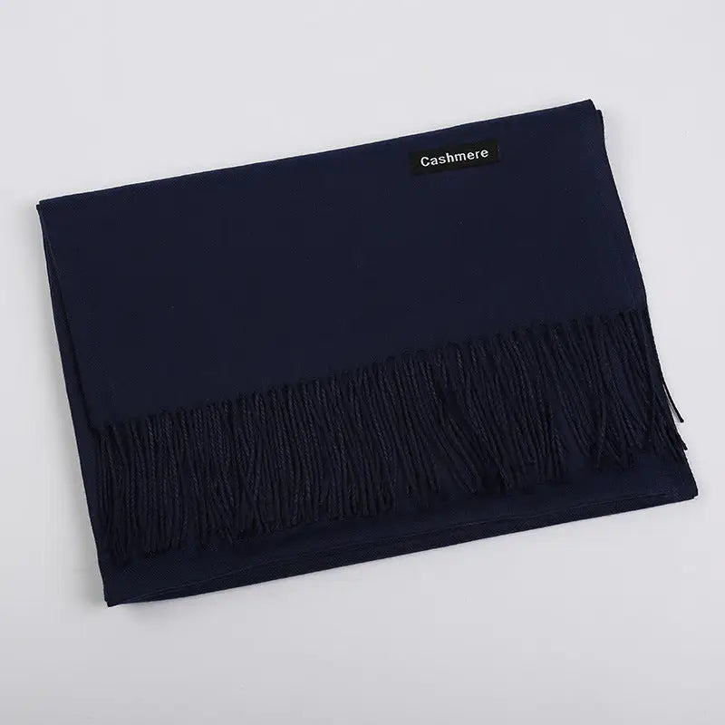 Solid Colour Artificial Cashmere Scarf Women’s Tasseled Shawl - 13 Navy Blue / 68x200cm - Cashmere Tassel Double-sided