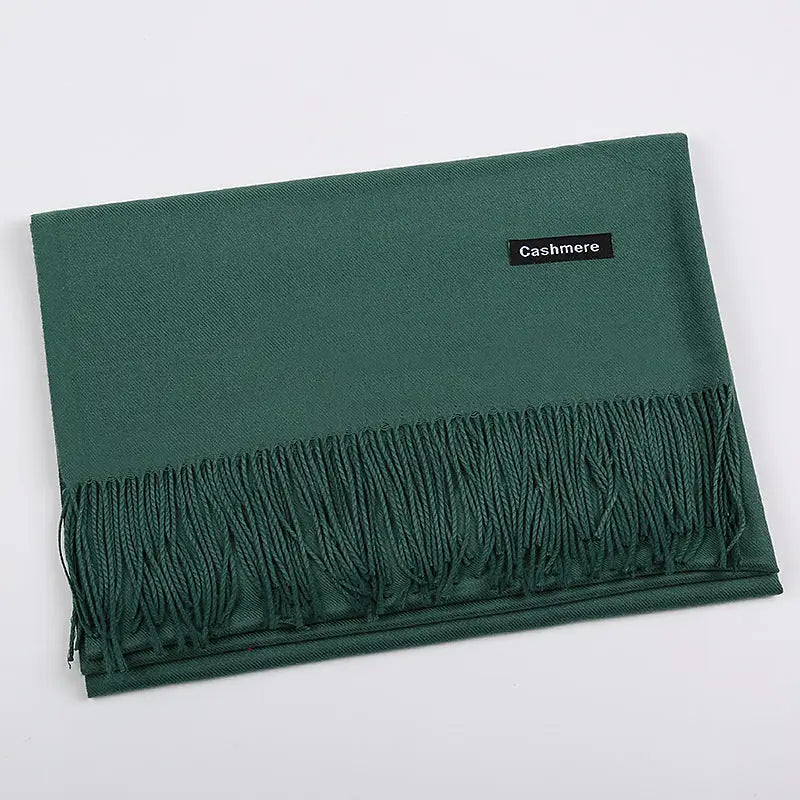 Solid Colour Artificial Cashmere Scarf Women’s Tasseled Shawl - 14 Dark Green / 68x200cm - Cashmere Tassel Double-sided