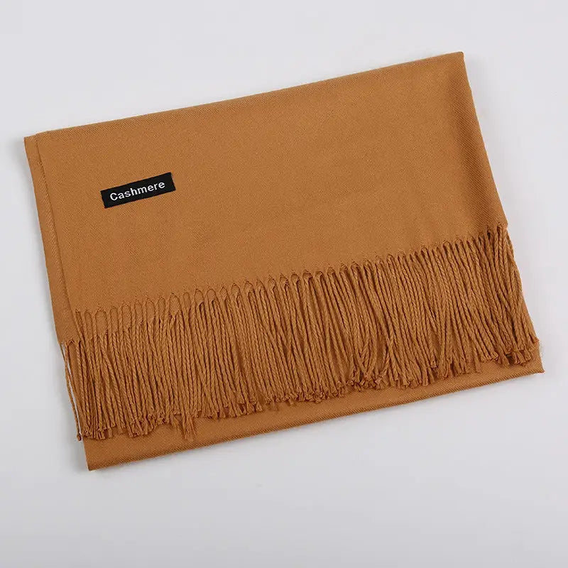 Solid Colour Artificial Cashmere Scarf Women’s Tasseled Shawl - 15 Camel / 68x200cm - Cashmere Tassel Double-sided Scarf