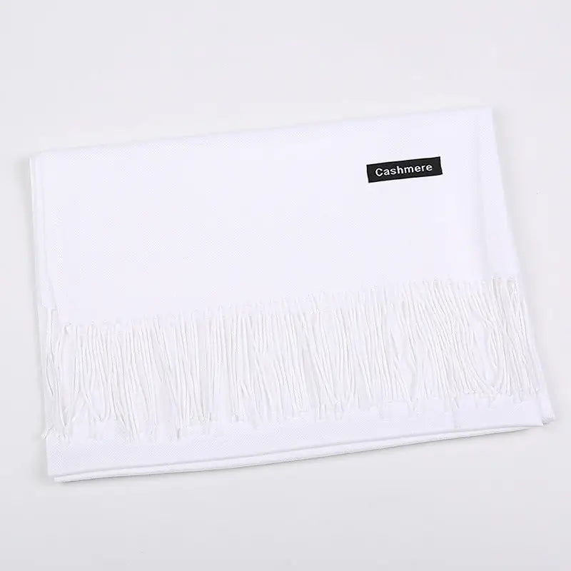 Solid Colour Artificial Cashmere Scarf Women’s Tasseled Shawl - 16 White / 68x200cm - Cashmere Tassel Double-sided Scarf