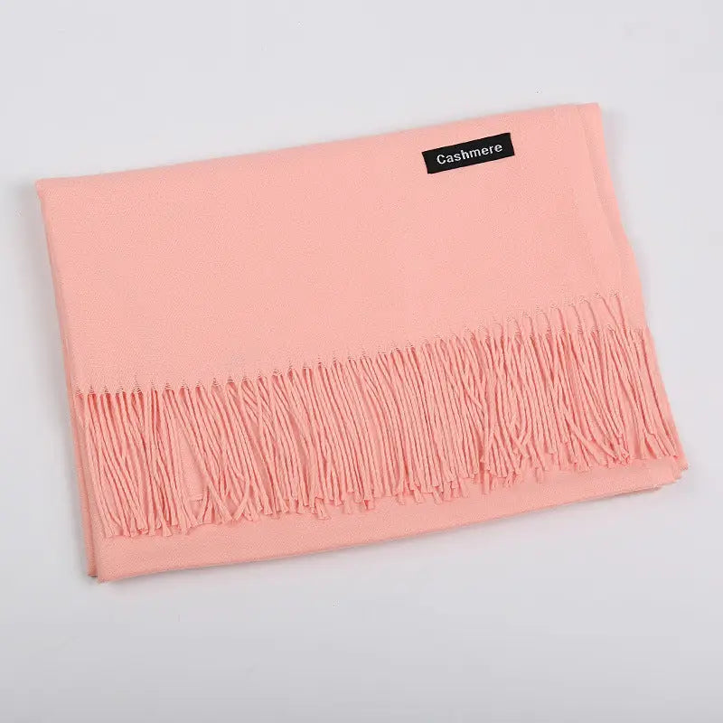 Solid Colour Artificial Cashmere Scarf Women’s Tasseled Shawl - 19 Blood Teeth / 68x200cm - Cashmere Tassel